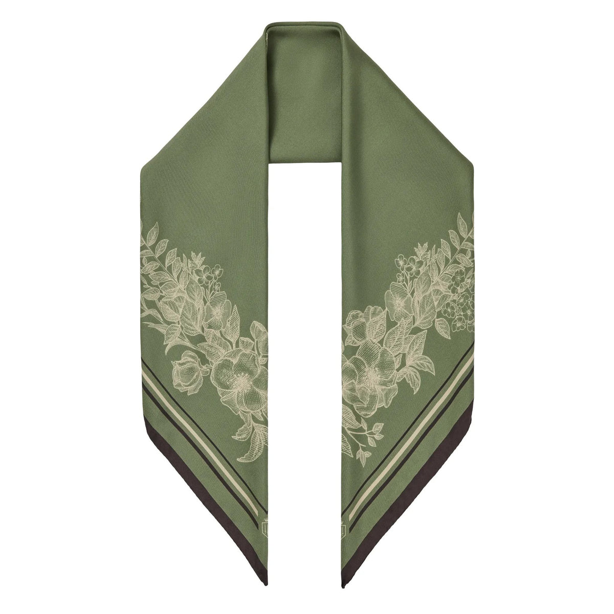 Fairfax & Favor Mannington Silk Scarf in Green, Off White, and Black