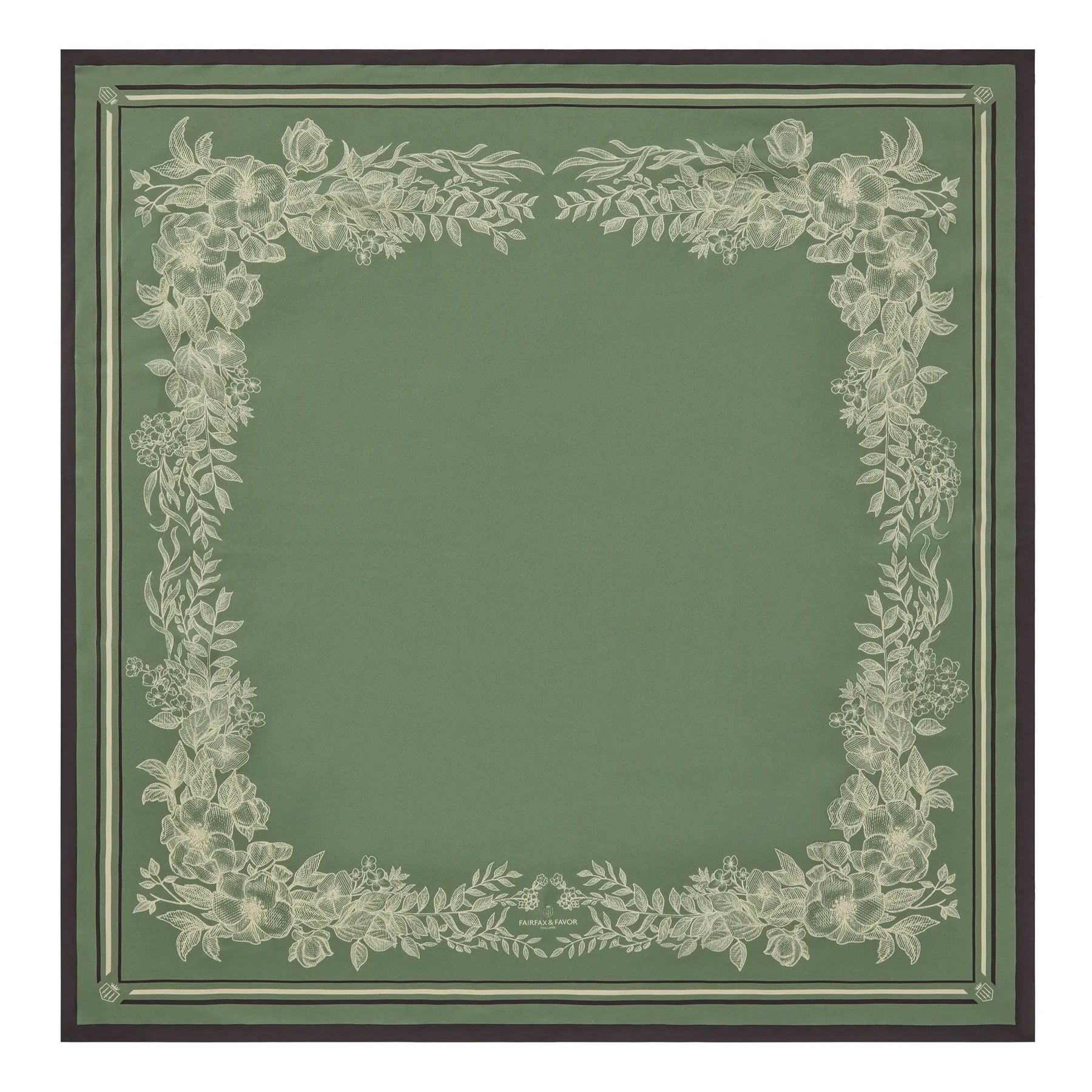 Fairfax & Favor Mannington Silk Scarf in Green, Off White, and Black