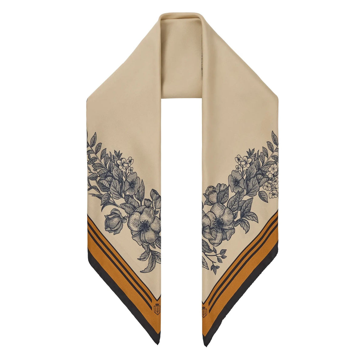 Fairfax & Favor Mannington Silk Scarf in Off White, Navy and Orange