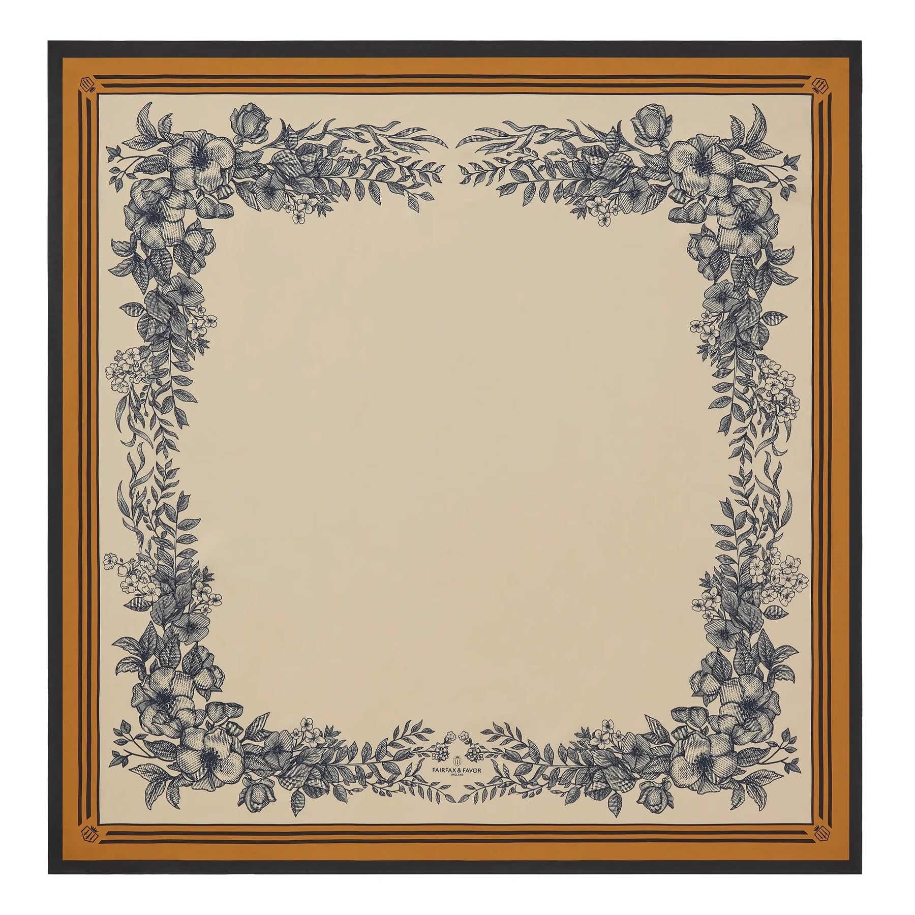 Fairfax & Favor Mannington Silk Scarf in Off White, Navy and Orange