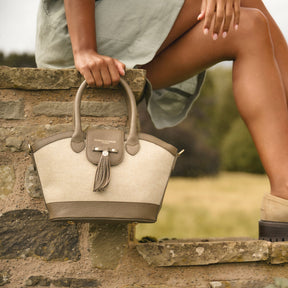 Fairfax & Favor Mini Windsor Herringbone Tote Handbag in Fawn