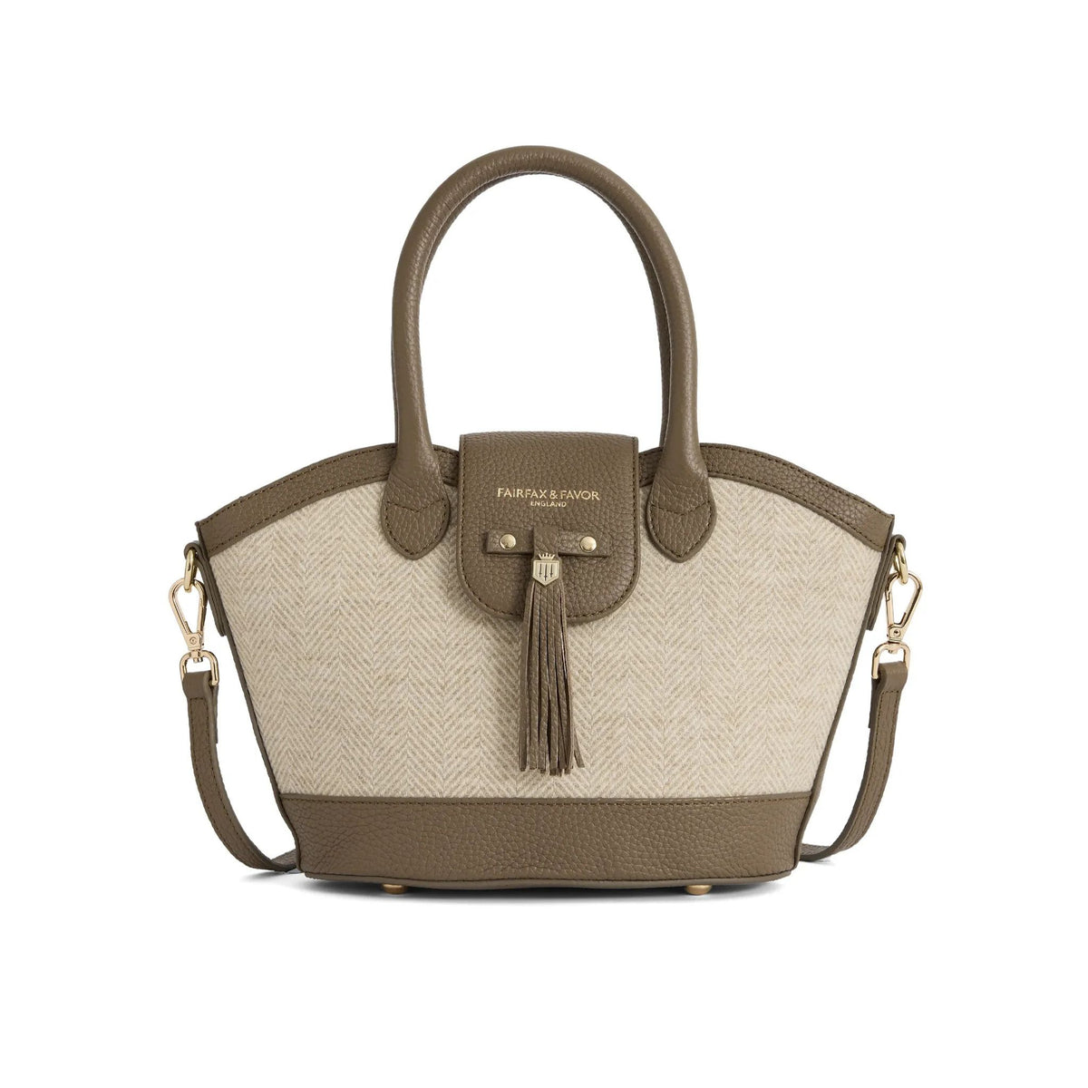 Fairfax & Favor Mini Windsor Herringbone Tote Handbag in Fawn
