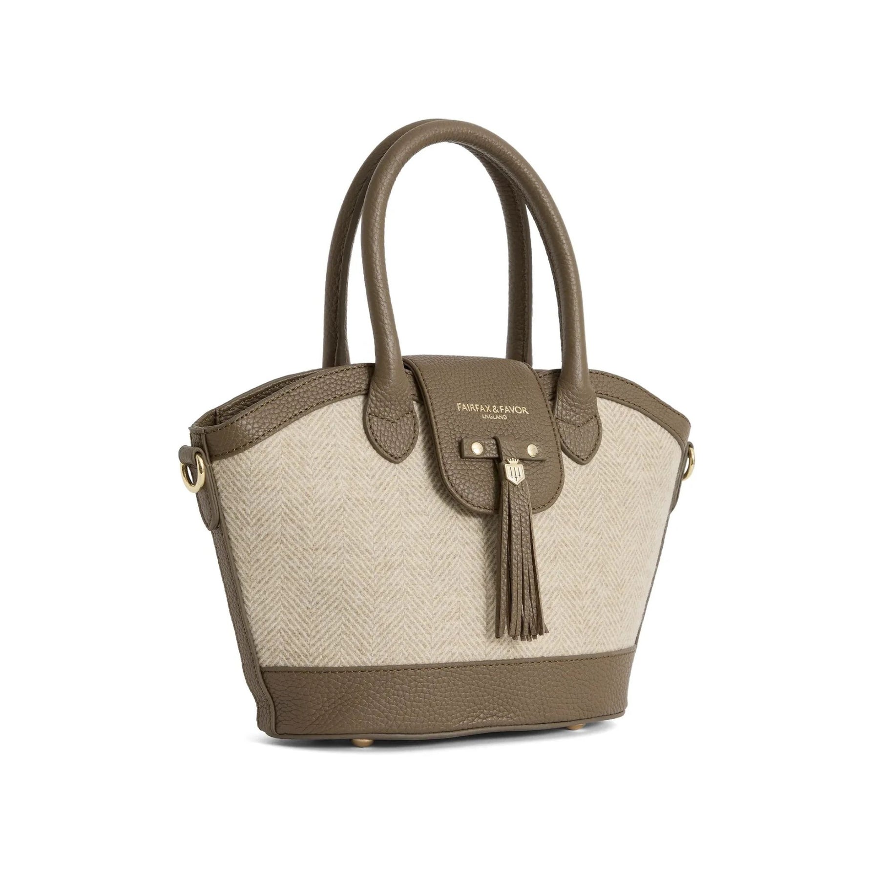 Fairfax & Favor Mini Windsor Herringbone Tote Handbag in Fawn