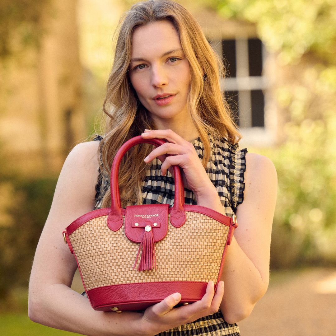 Fairfax & Favor Mini Windsor Leather Basket Bag in Cherry