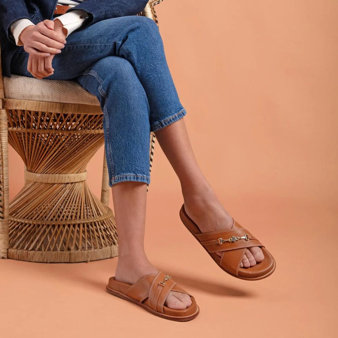 Fairfax & Favor Southwold Leather Footbed Sandal in Tan