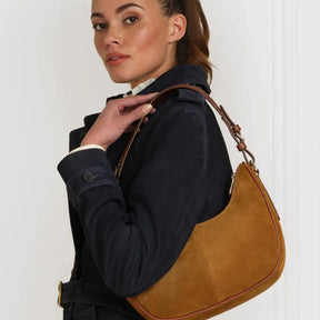 Fairfax & Favor Tetbury Crescent Suede Bag in Tan