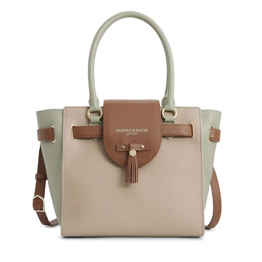 Fairfax & Favor Windsor Leather Tote Handbag in Mint, Stone & Tan