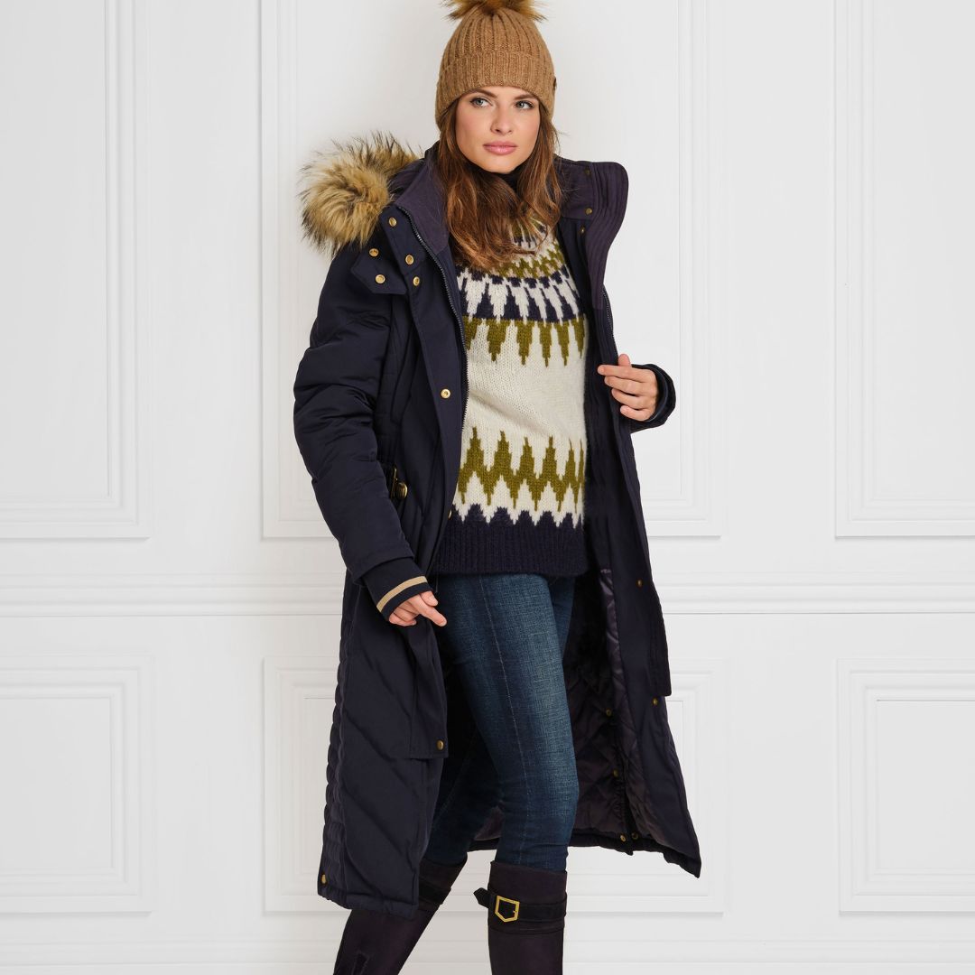 Fairfax & Favor Women's Charlotte Padded Long Coat in Navy