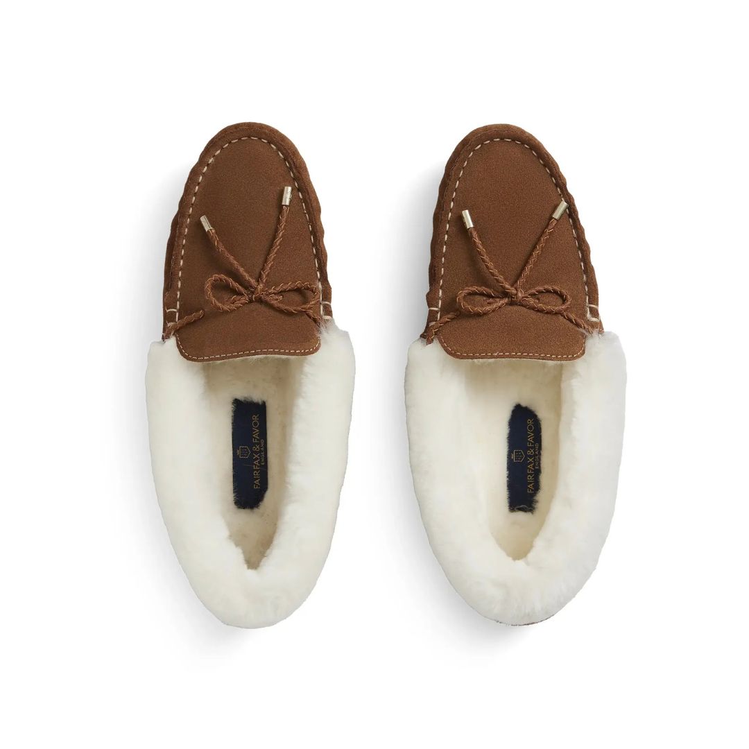 Fairfax & Favor Women's Henley Shearling Lined Slippers in Tan