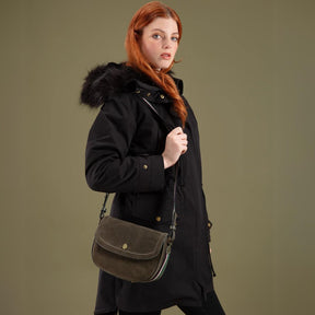 Fairfax & Favor Boston Suede Saddle Bag in Moss Green