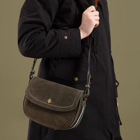 Fairfax & Favor Boston Suede Saddle Bag in Moss Green
