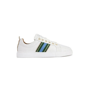 Fairfax & Favor Boston White Leather Trainers in Clover & Sky Blue