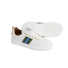 Fairfax & Favor Boston White Leather Trainers in Clover & Sky Blue