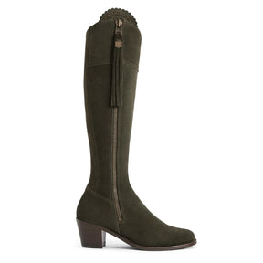 Fairfax & Favor Heeled Regina Suede Boot in Moss Green