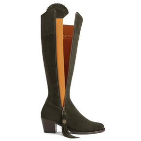 Fairfax & Favor Heeled Regina Suede Boot in Moss Green
