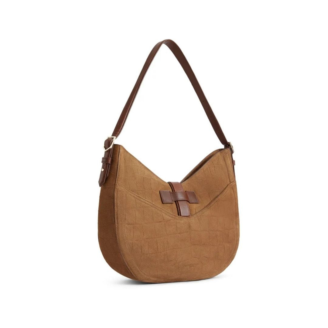 Fairfax & Favor Langham Hobo Bag in Tan Croc Print Suede