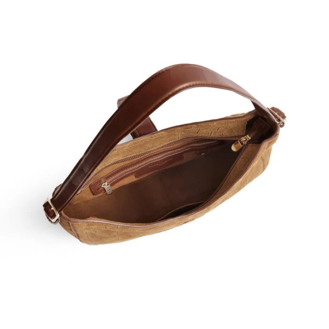 Fairfax & Favor Langham Hobo Bag in Tan Croc Print Suede