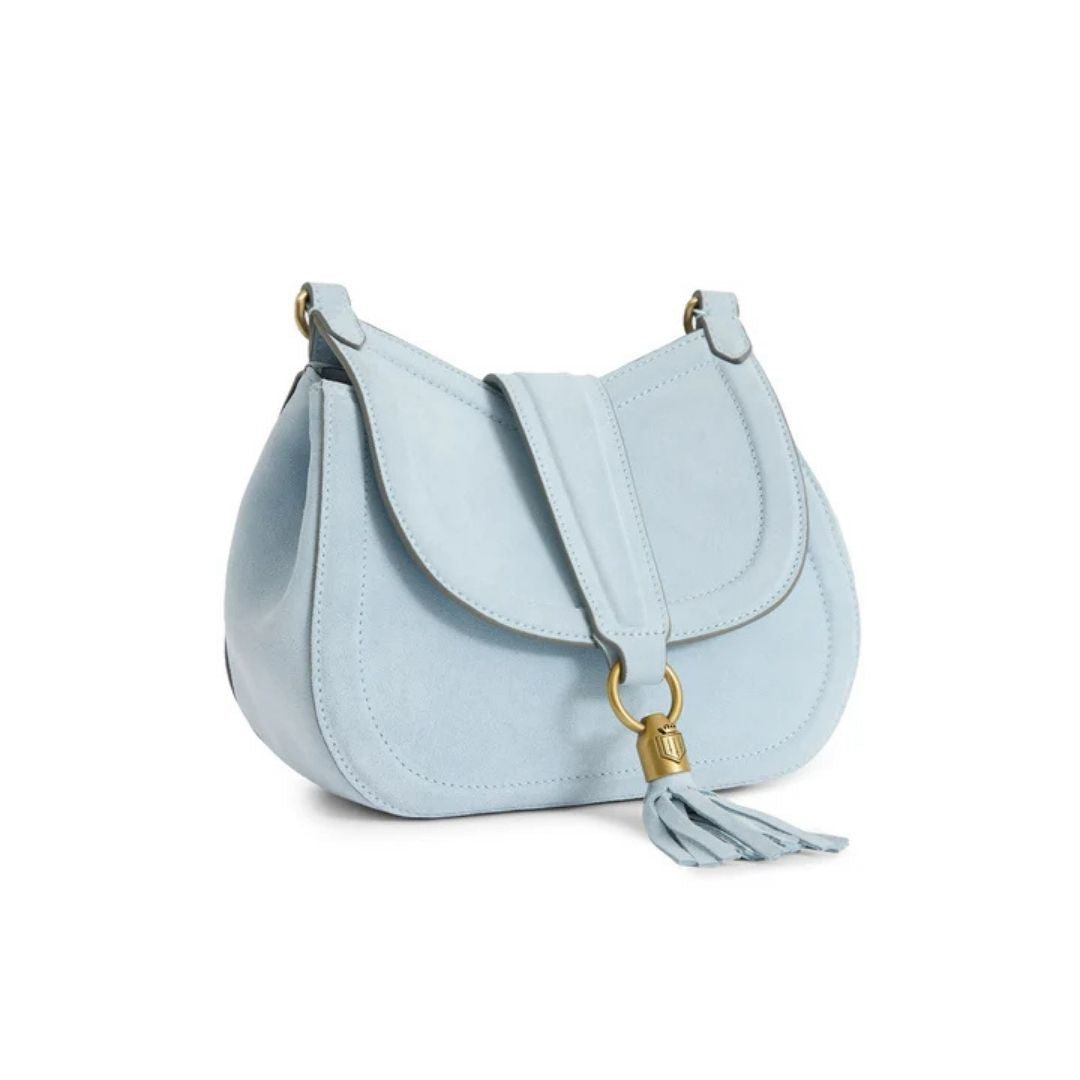 Fairfax & Favor Langham Messenger Suede Bag in Sky Blue