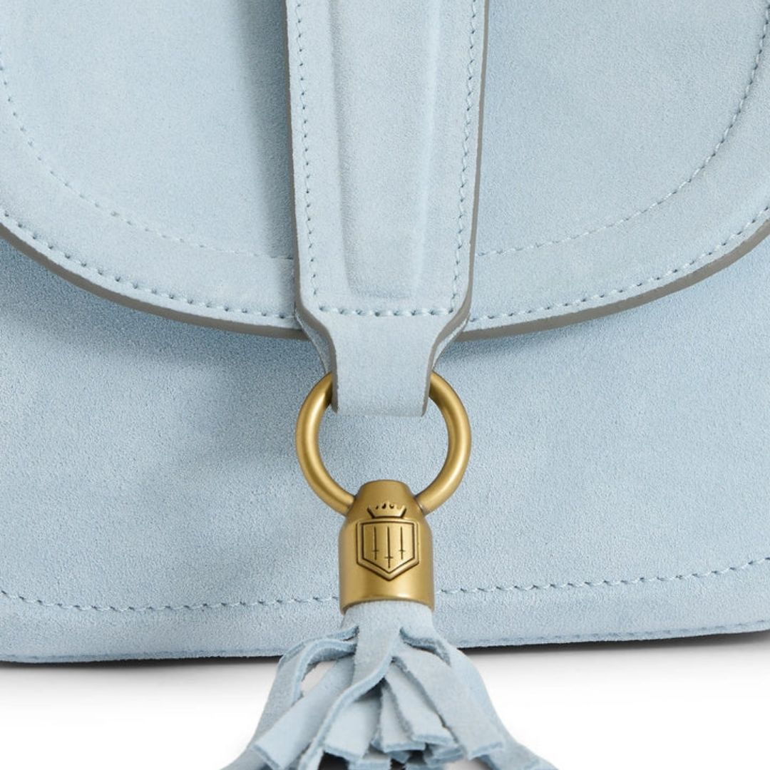 Fairfax & Favor Langham Messenger Suede Bag in Sky Blue