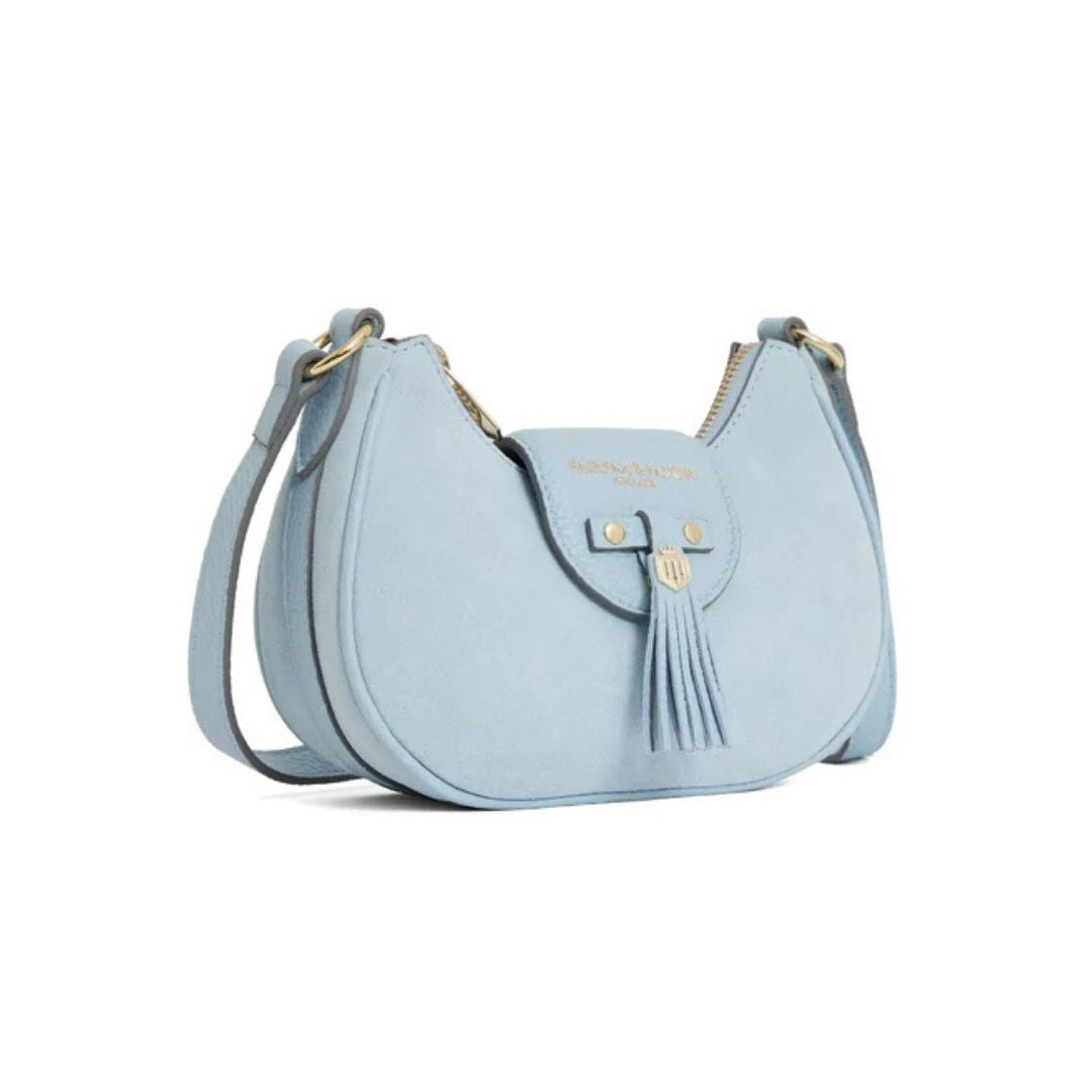 Fairfax & Favor Micro Windsor Suede Crossbody Bag in Sky Blue