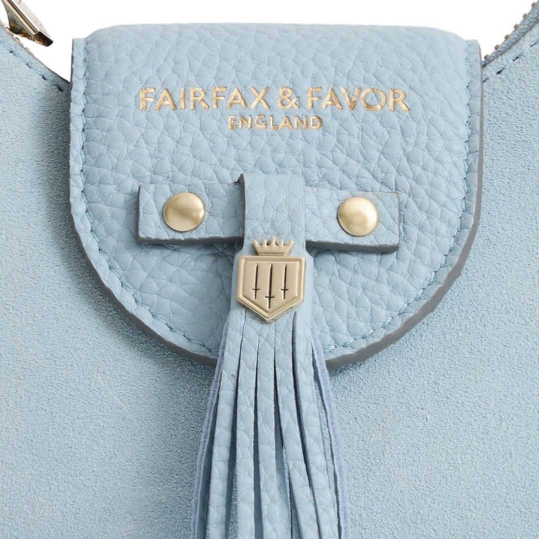 Fairfax & Favor Micro Windsor Suede Crossbody Bag in Sky Blue