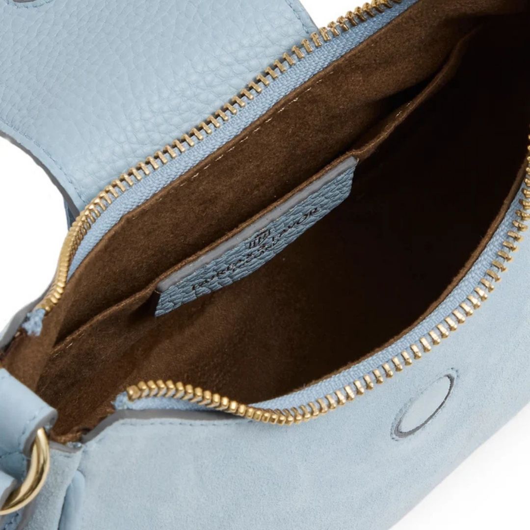 Fairfax & Favor Micro Windsor Suede Crossbody Bag in Sky Blue