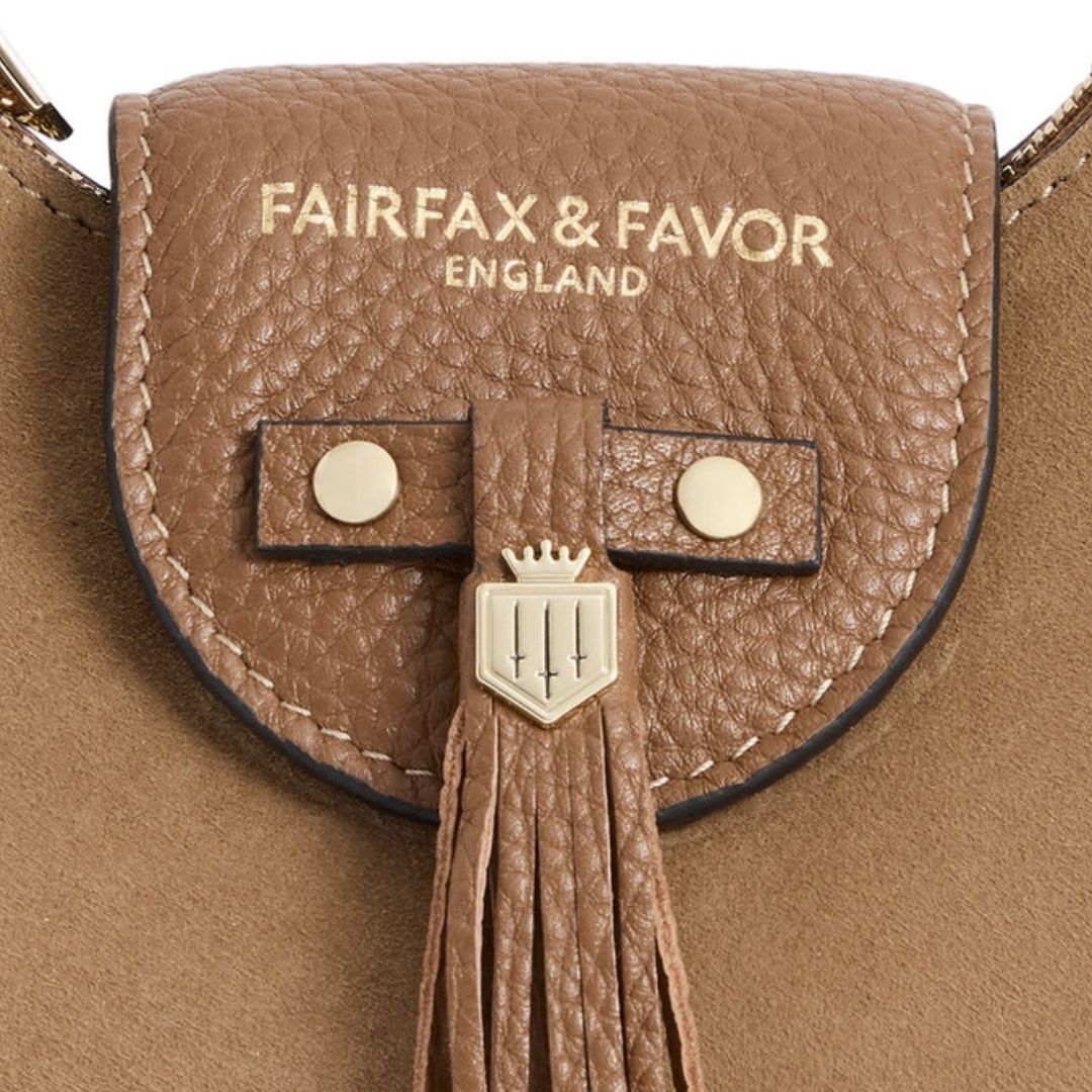 Fairfax & Favor Micro Windsor Suede Crossbody Bag in Tan