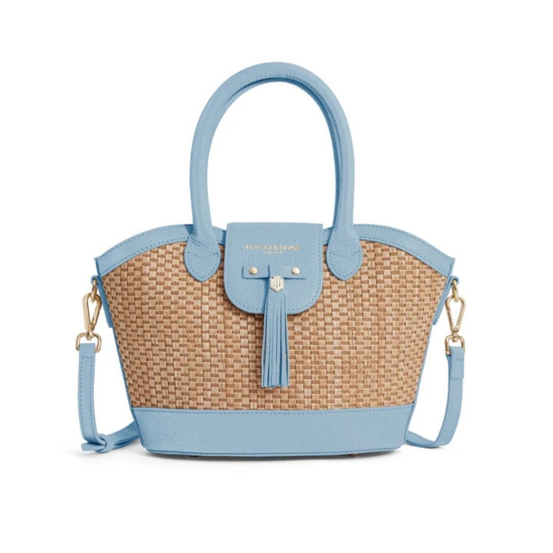 Fairfax & Favor Mini Windsor Basket Crossbody Bag in Sky Blue