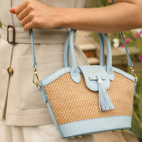 Fairfax & Favor Mini Windsor Basket Crossbody Bag in Sky Blue