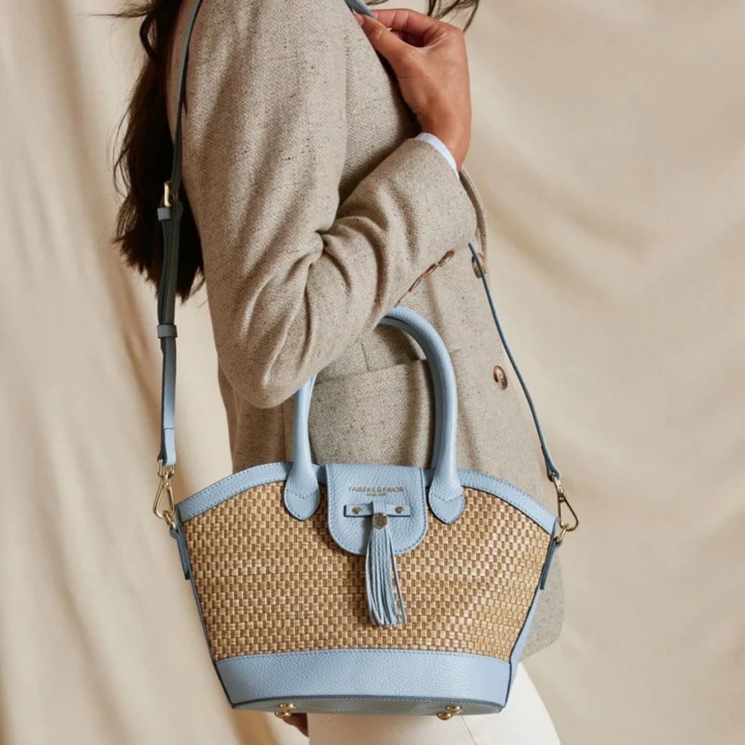 Fairfax & Favor Mini Windsor Basket Crossbody Bag in Sky Blue