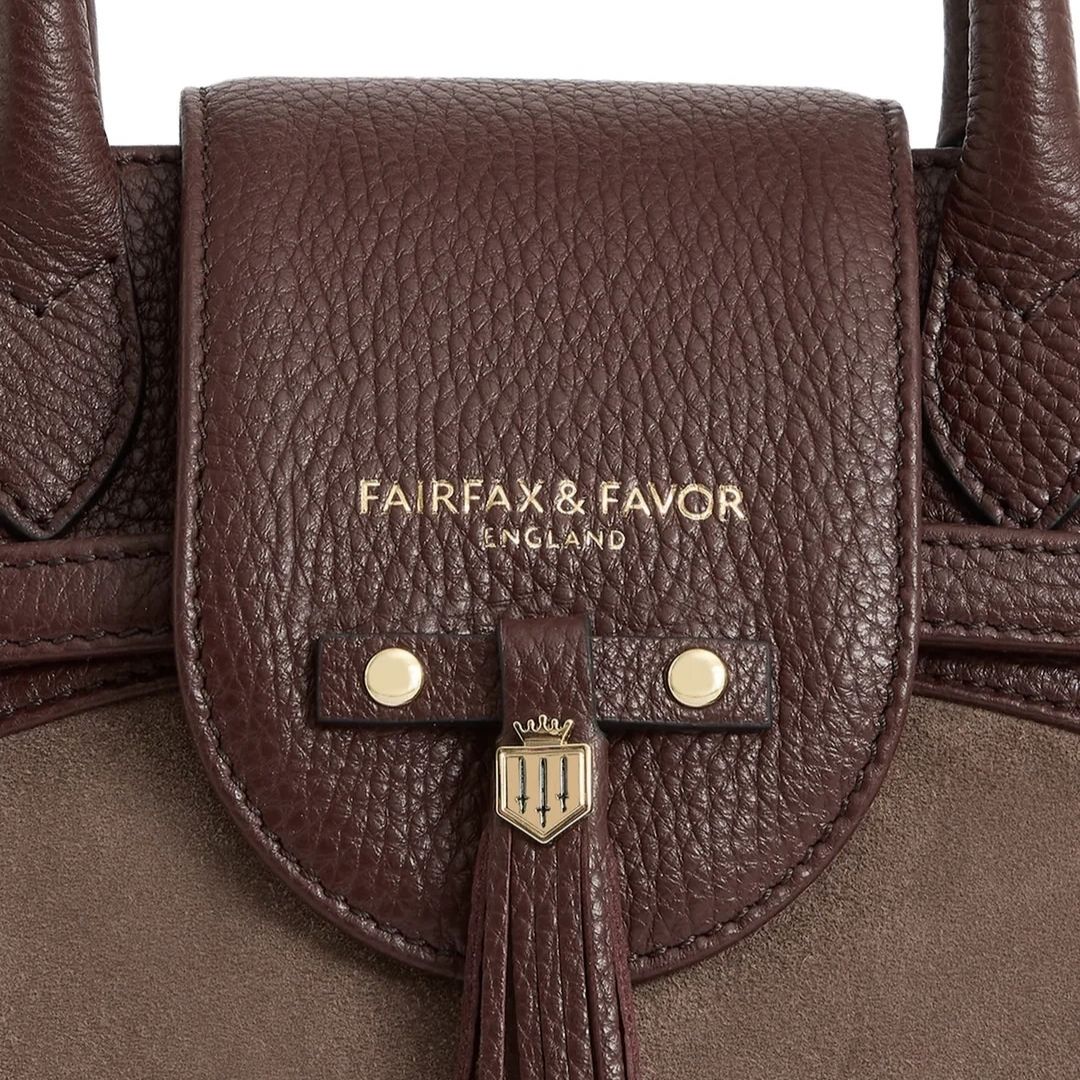 Fairfax & Favor Mini Windsor Handbag in Port Deep Taupe Suede