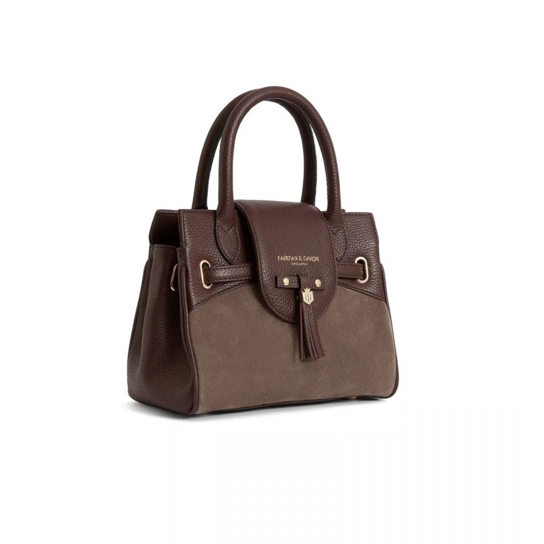 Fairfax & Favor Mini Windsor Handbag in Port Deep Taupe Suede