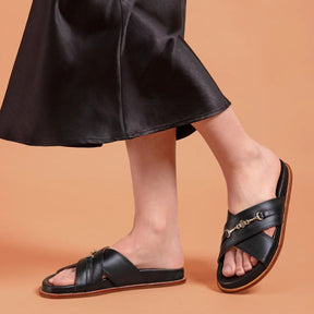 Fairfax & Favor Southwold Leather Footbed Sandal in Black