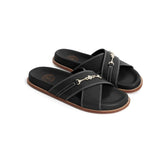 Fairfax & Favor Southwold Leather Footbed Sandal in Black