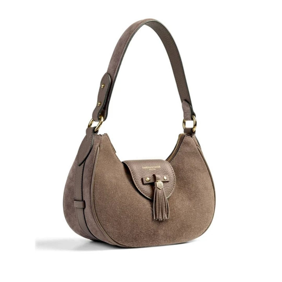 Fairfax & Favor Windsor Shoulder Bag in Deep Taupe Suede