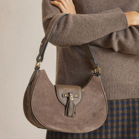 Fairfax & Favor Windsor Shoulder Bag in Deep Taupe Suede
