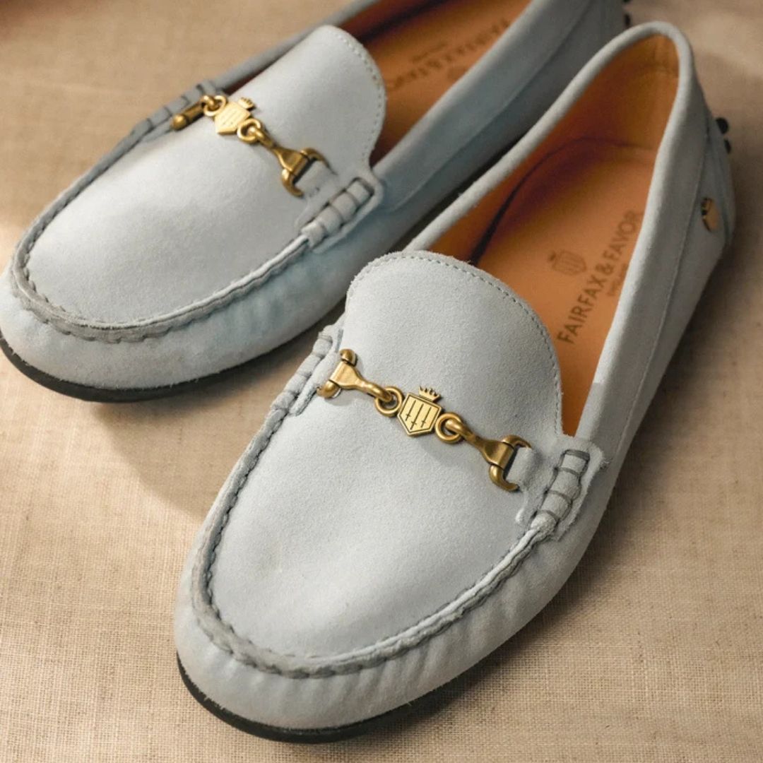 Fairfax & Favor Women's Trinity Suede Driving Shoes in Sky Blue