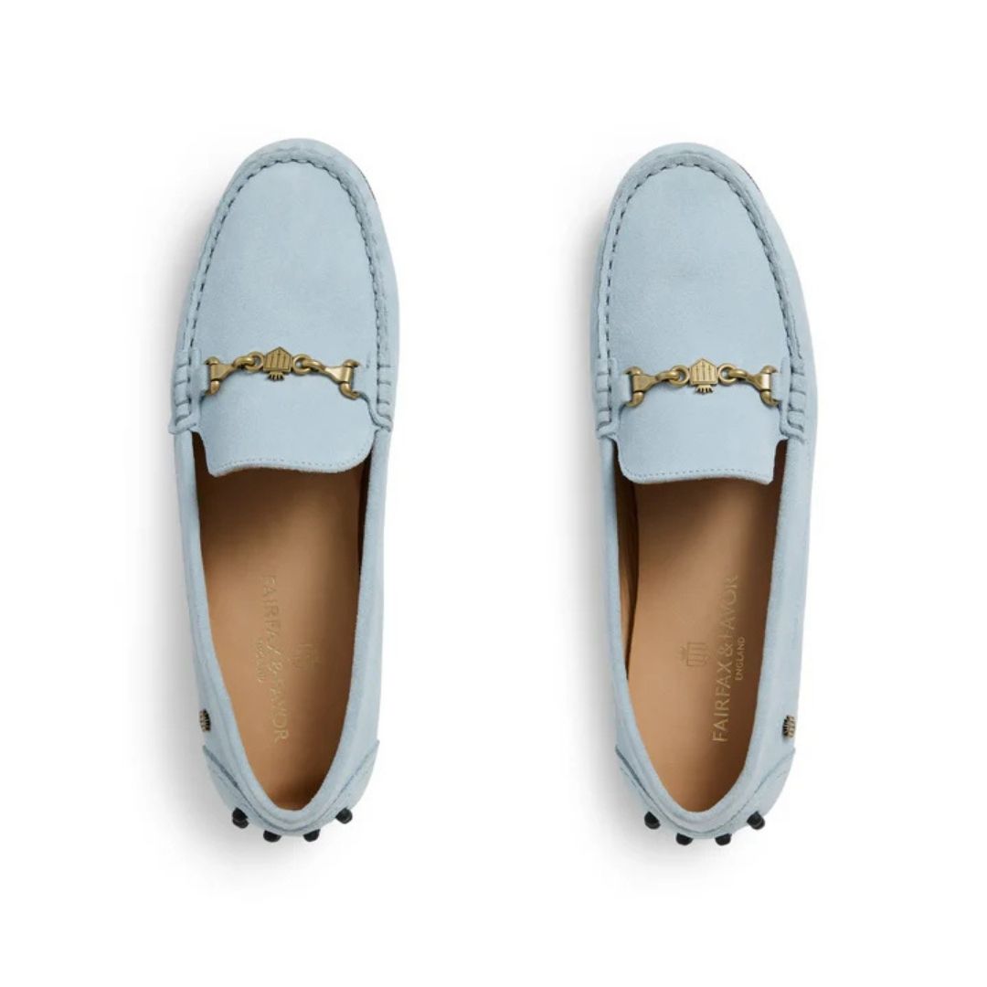 Fairfax & Favor Women's Trinity Suede Driving Shoes in Sky Blue