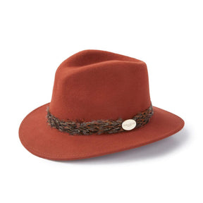 Hicks & Brown Suffolk Fedora in Cinnamon with Pheasant Feather Wrap