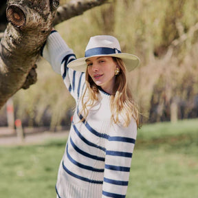 Hicks & Brown Hemley Fedora in Cream with Navy Ribbon