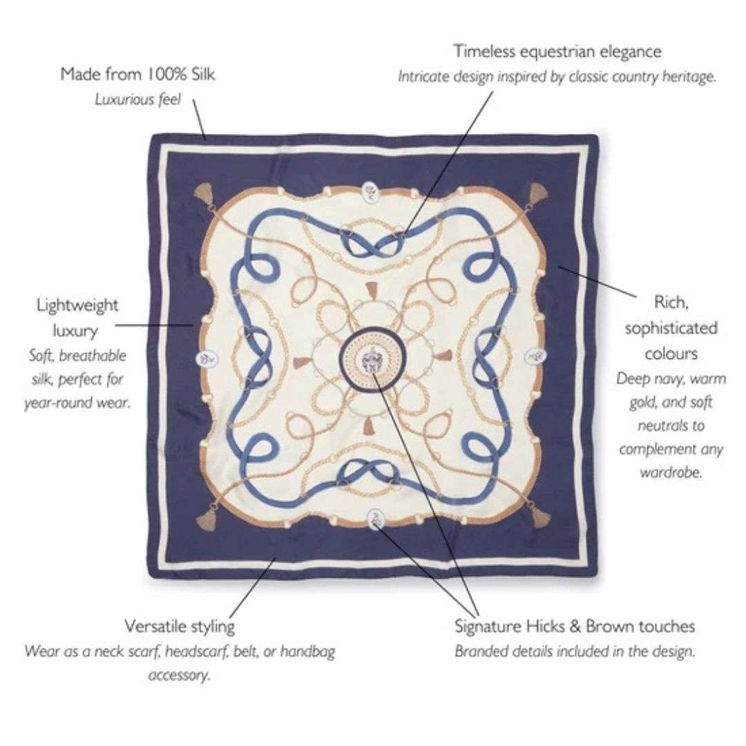 Hicks & Brown Melford Silk Scarf in Navy