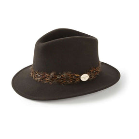 Hicks & Brown Suffolk Fedora in Brown with Bronze Feather