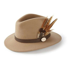 Hicks & Brown Suffolk Fedora in Camel with Bronze Feather