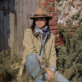 Hicks & Brown Suffolk Fedora in Camel with Bronze Feather Wrap