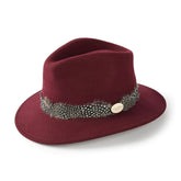 Hicks & Brown Suffolk Fedora in Maroon with Guinea Feather Wrap