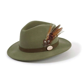 Hicks & Brown Suffolk Fedora in Moss with Bronze Feather