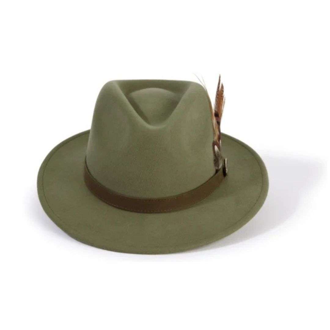 Hicks & Brown Suffolk Fedora in Moss with Bronze Feather