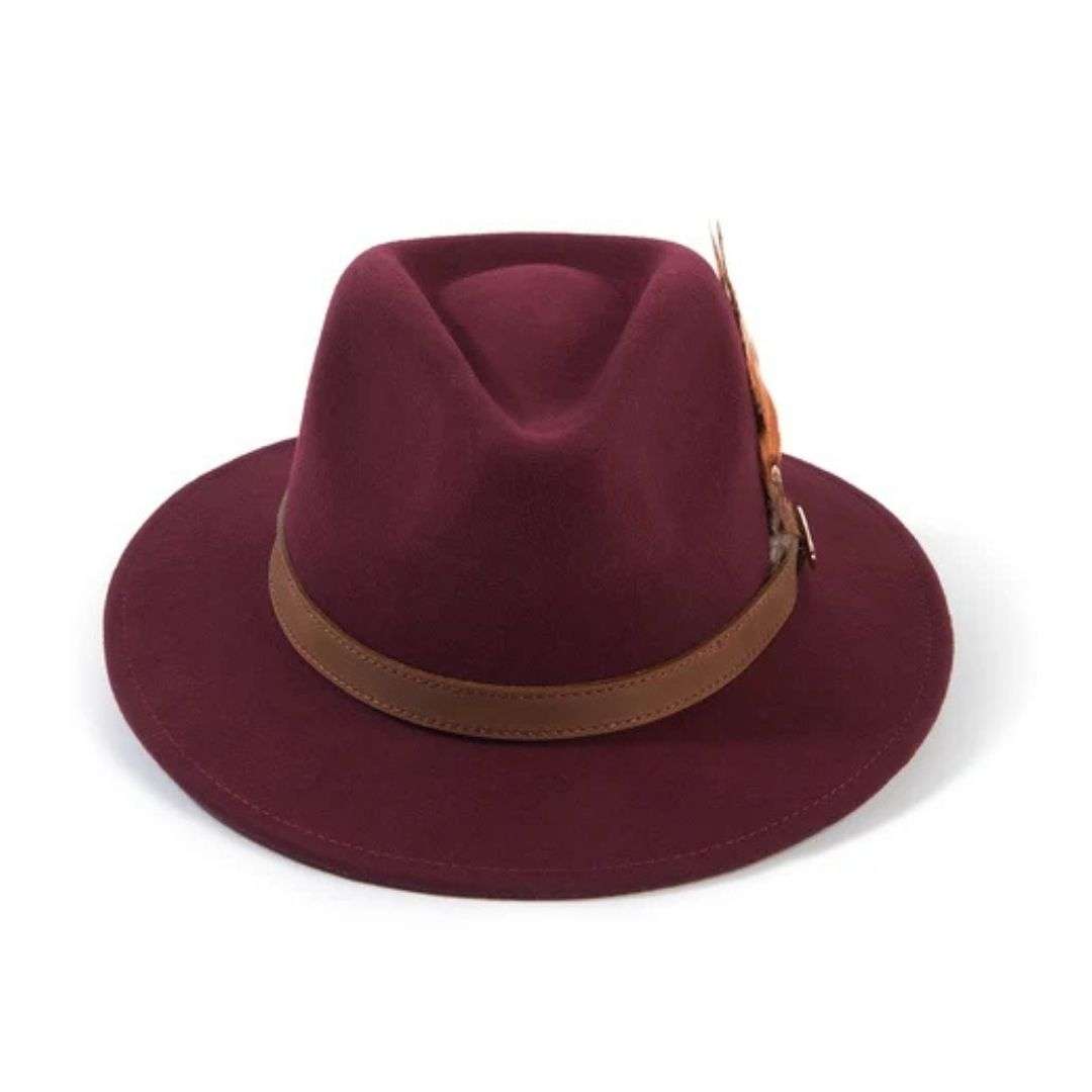 Hicks & Brown Suffolk Fedora in Plum with Bronze Feather