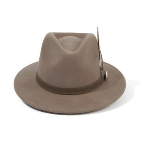 Hicks & Brown Suffolk Fedora in Taupe with Bronze Feather