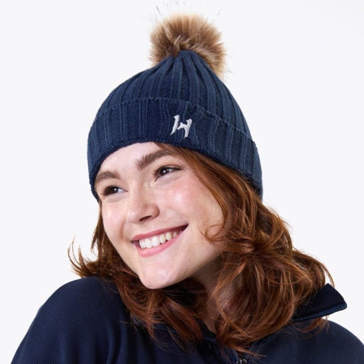 Horseware Aura Knitted Bobble Hat in Navy